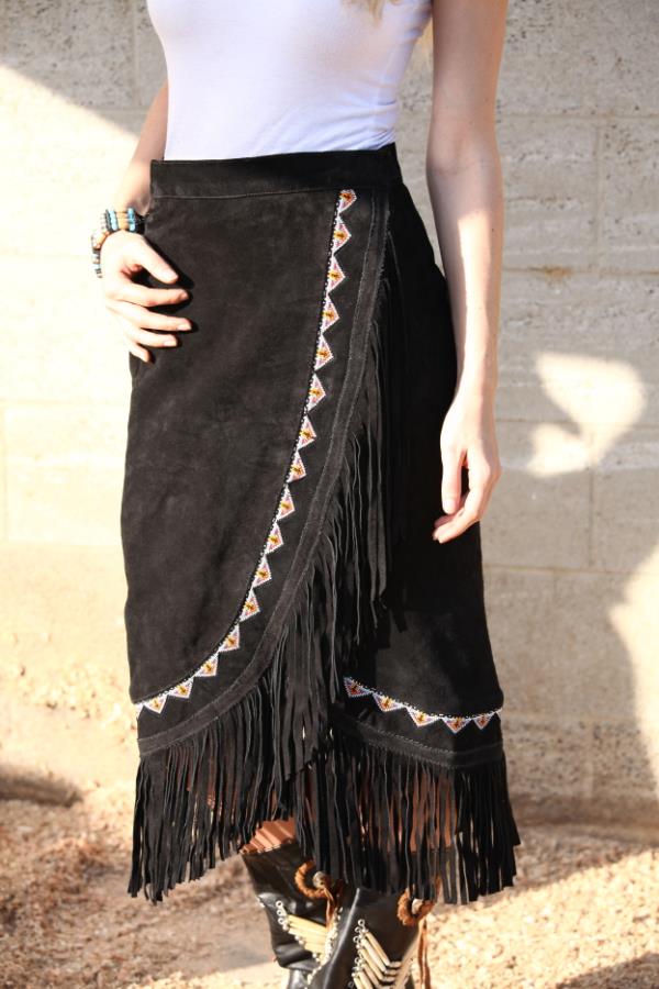 (image for) Yuma Fringe Wrap Around Suede Skirt